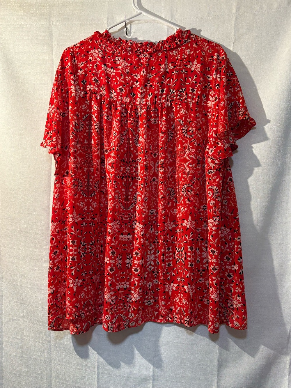 Rose & Olive Red Floral Ruffle Tie-Neck Tunic - Picture 4 of 13